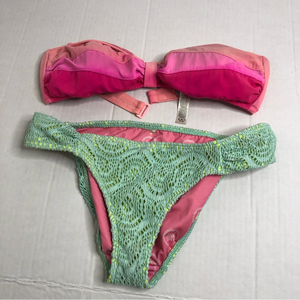 Pink Victorias Secret Bikini Womens Small Crotchet Strapless 2 Piece Swimsuit